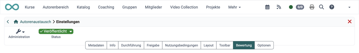 Tab "Bewertung" aktiv, an achter Stelle der Tab-Leiste