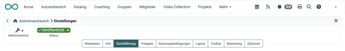 Tab "Durchführung" aktiv, an dritter Stelle der Tab-Leiste