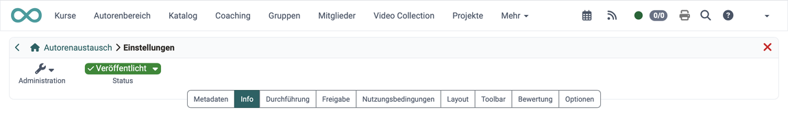 Tab "Info" aktiv, an zweiter Stelle der Tab-Leiste