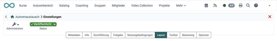 Tab "Layout" aktiv, an sechster Stelle der Tab-Leiste