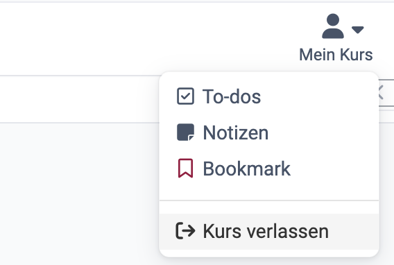 Der Eintrag Kurs verlassen steht im Menü Mein Kurs abgesetzt unter einer Trennlinie