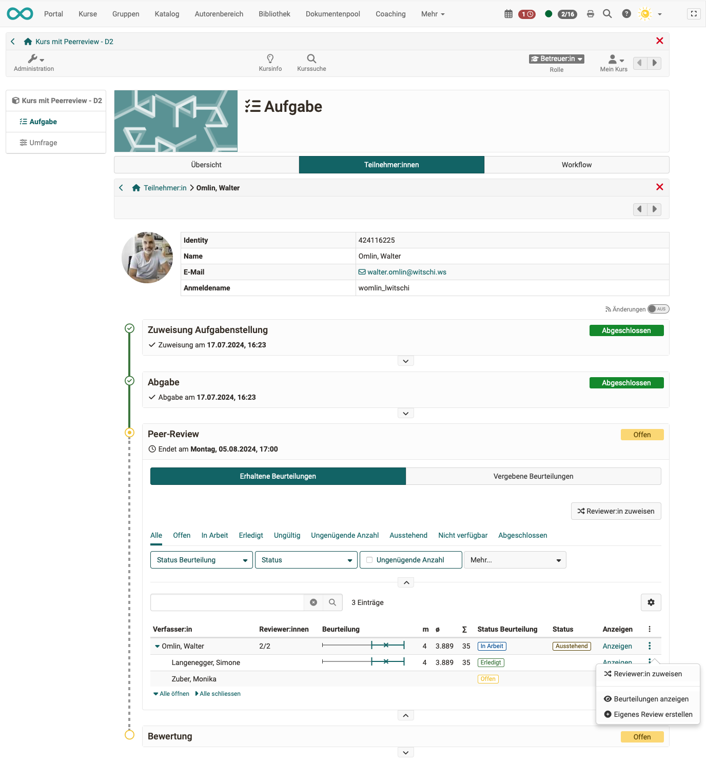 Peer Review eines Teilnehmenden