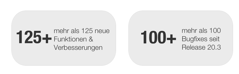 Anzahl Features und Bugs in Release 21.0