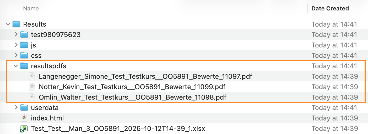 Exportierte PDF-Resultate in einem Ordner mit sprechenden Dateinamen Exportierte PDF-Resultate in einem Ordner mit sprechenden Dateinamen