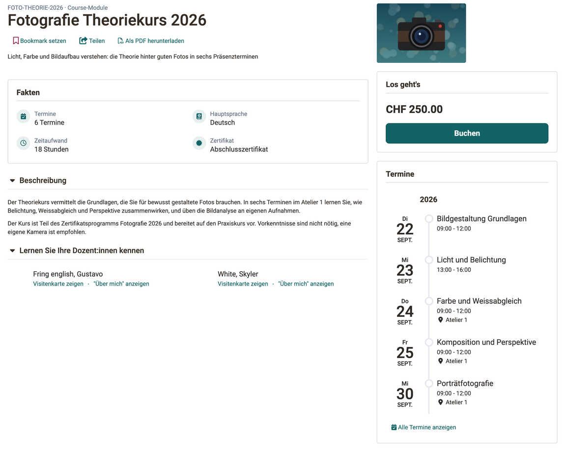 Infoseite einer Durchführung Infoseite einer Durchführung