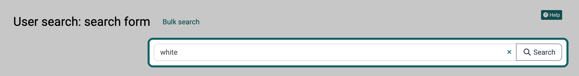 Marked search field with the term white, the cross to clear the field and the button Search