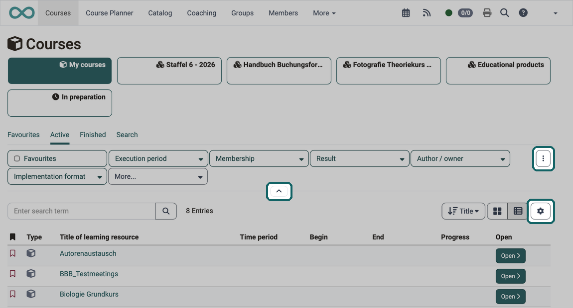 Marked: menu with Save filter, arrow Hide search filters and gear Customize columns above the table