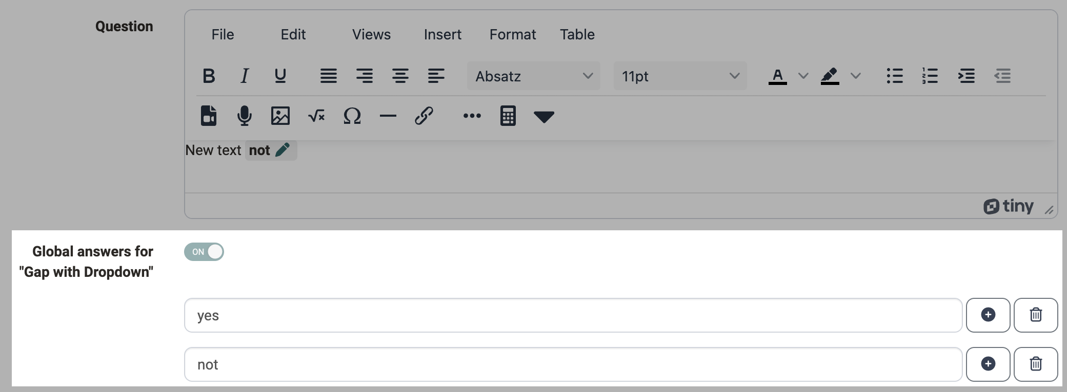 Editor with global answer options switched on