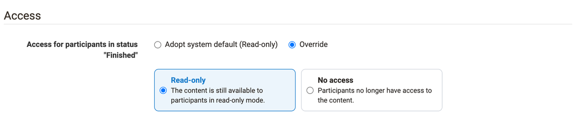 Access section in the Options tab with the option Override selected and the two choice cards Read-only and No access