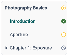 Course menu without path and icons: only the titles of the course elements, status symbols on the right