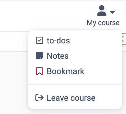 The Leave course entry sits in the My course menu, set off below a separator