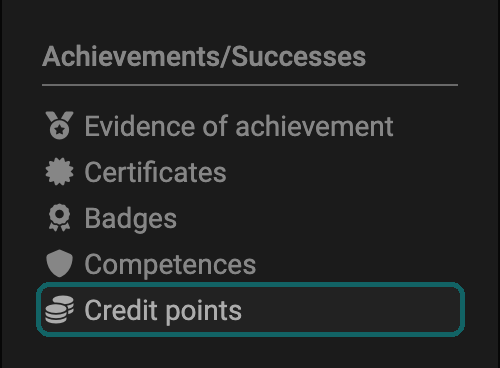 Menu group Achievements/Successes in the personal menu, the entry Credit points marked as the entry point to your own credit points