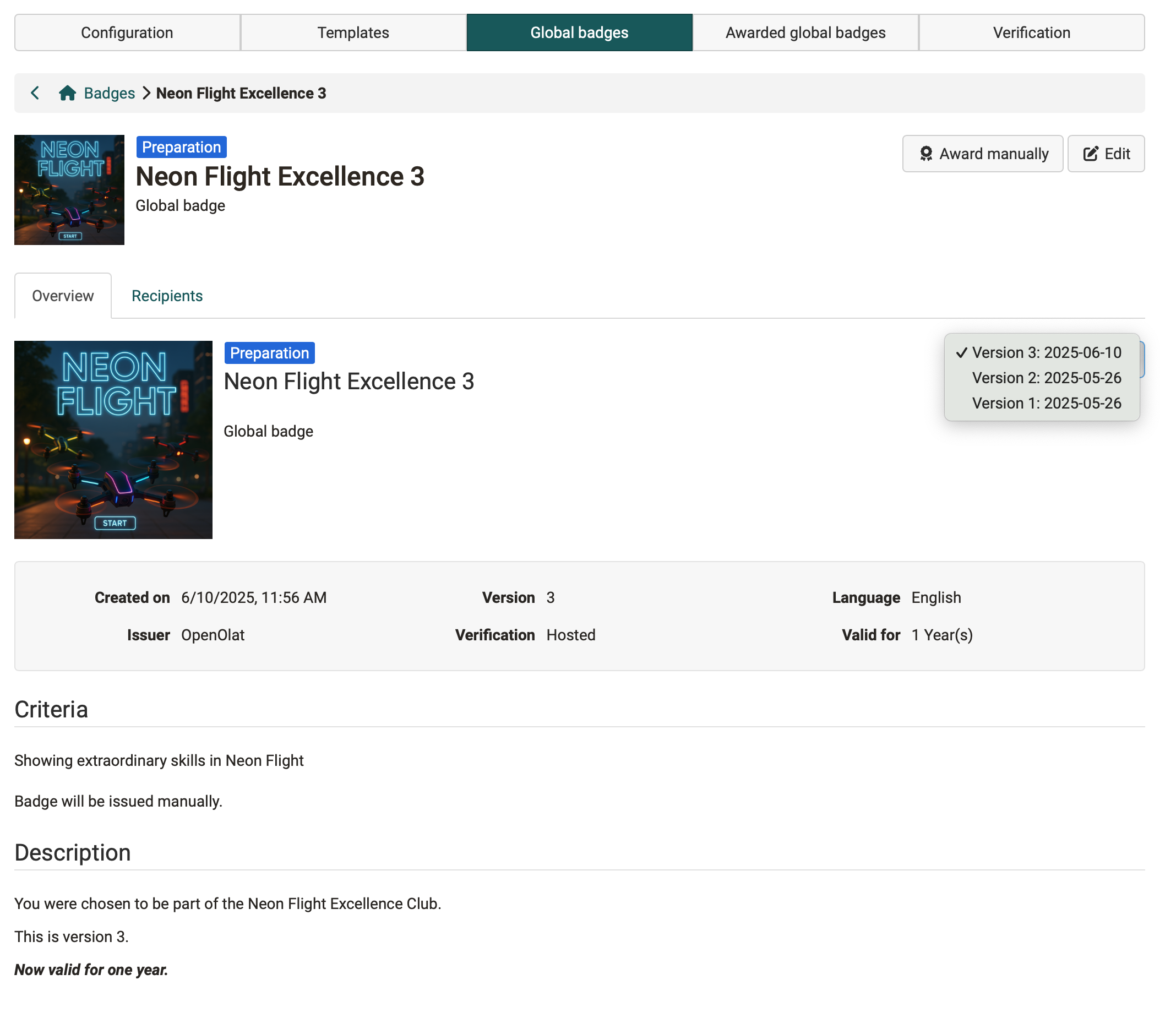 Badge versioning