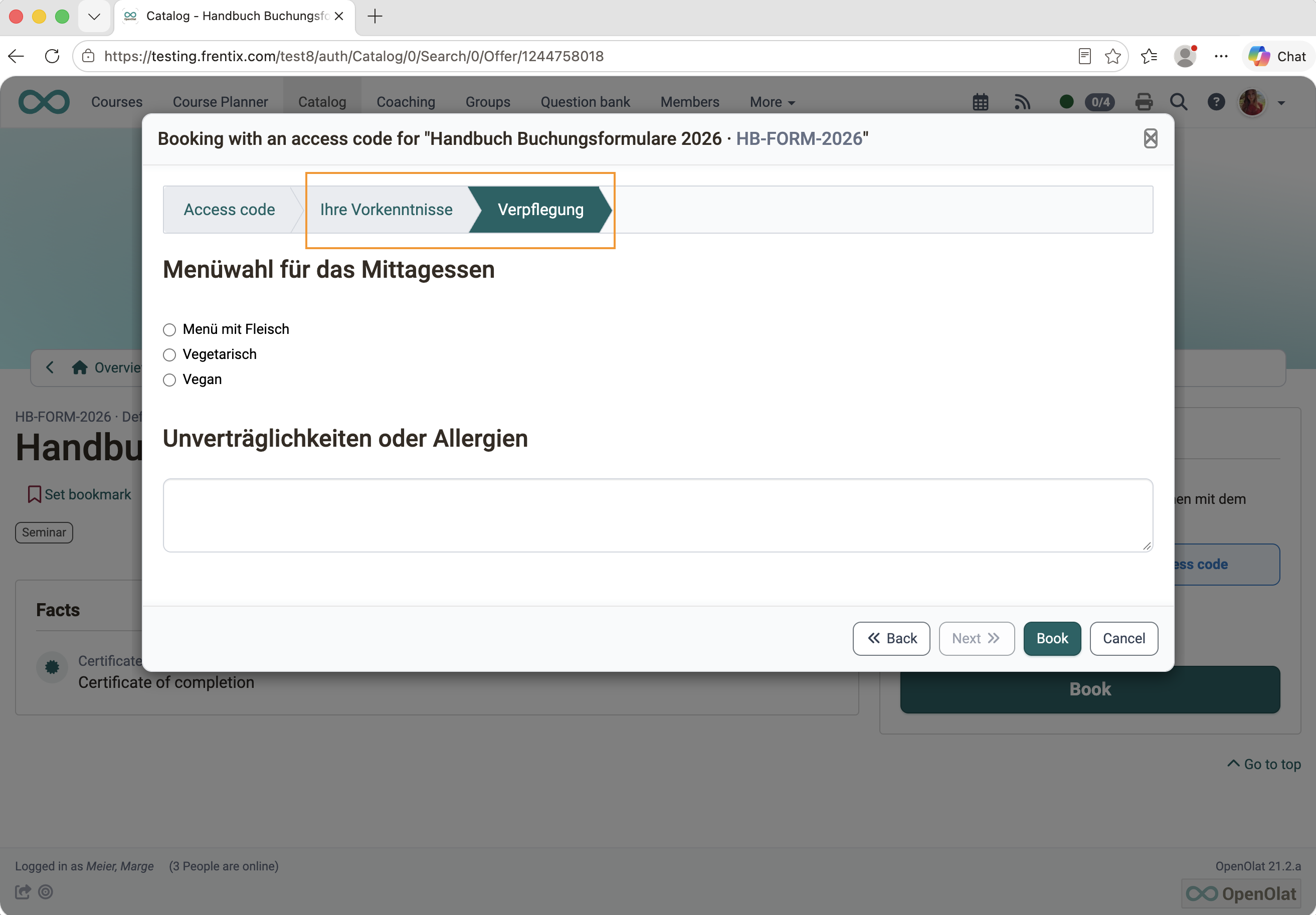 Booking wizard with form step Booking wizard with form step