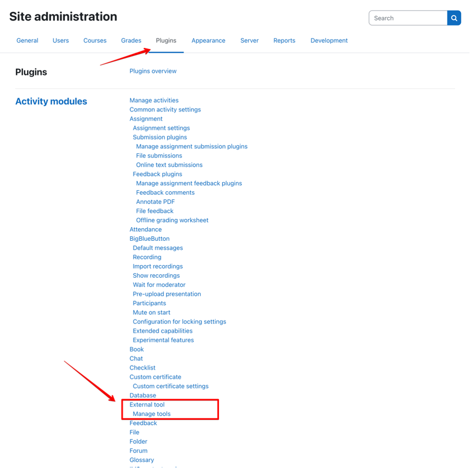 Marked entry External tool with Manage tools in the Plugins tab