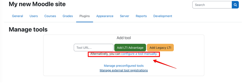 Marked link configure a tool manually to set up an external tool manually