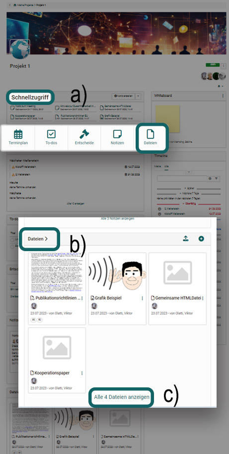 Projektdateien anzeigen Bereiche