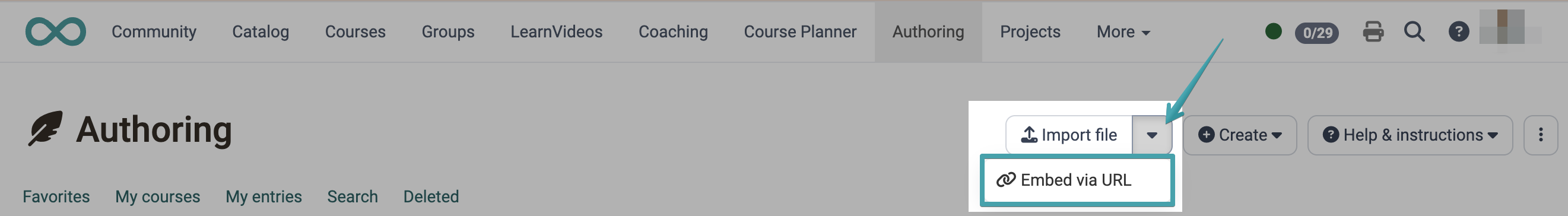 Menu "Embed via URL"