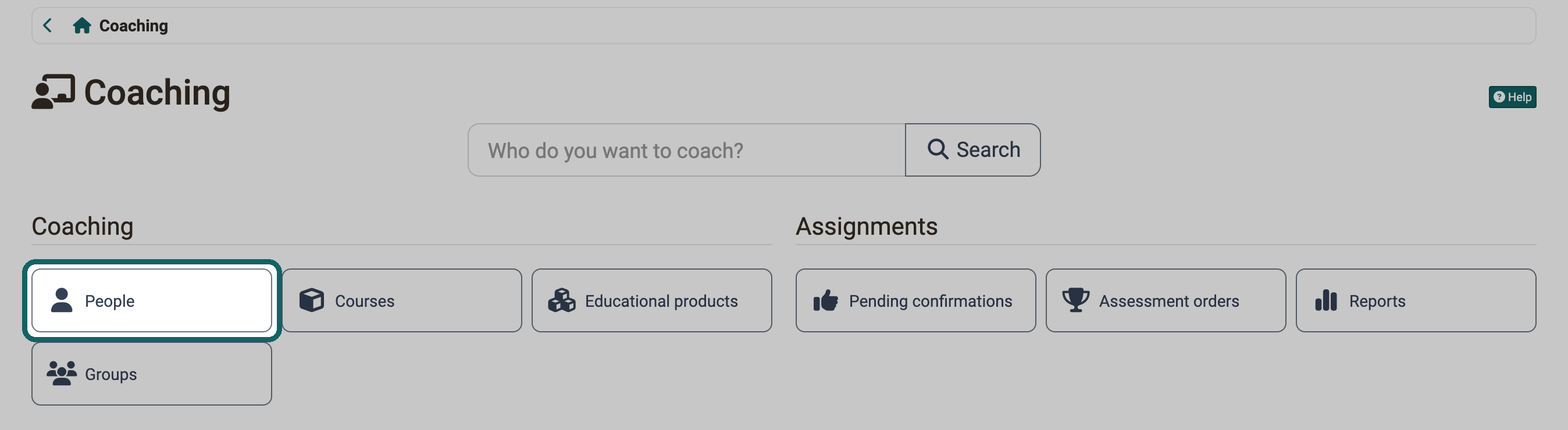 Marked button People in the Coaching group leads to the list of all people you coach.