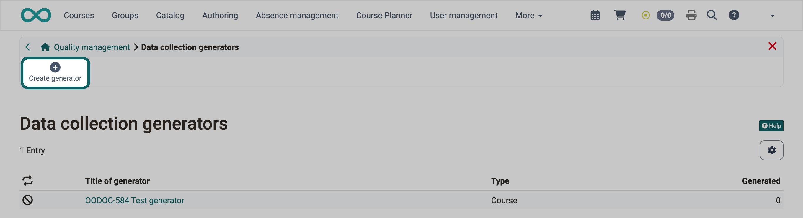 Button Create generator highlighted, above the list of generators