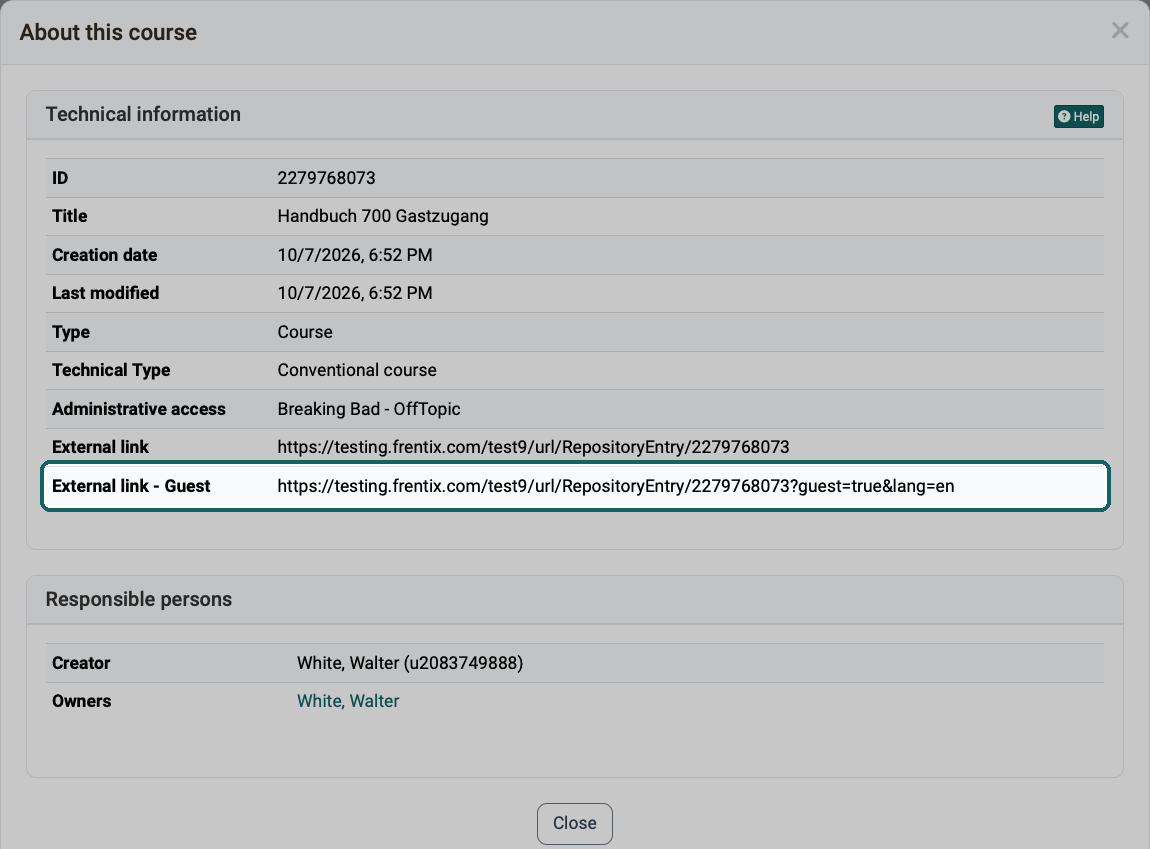 Row External link - Guest marked in the About this course window, the link contains guest=true
