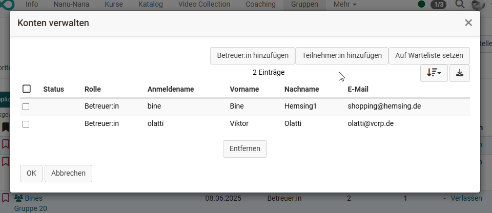 Manage accounts