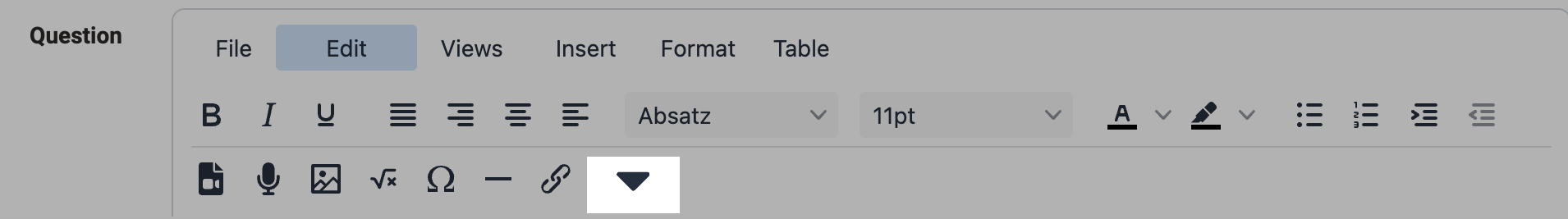 Editor button for inserting a dropdown gap