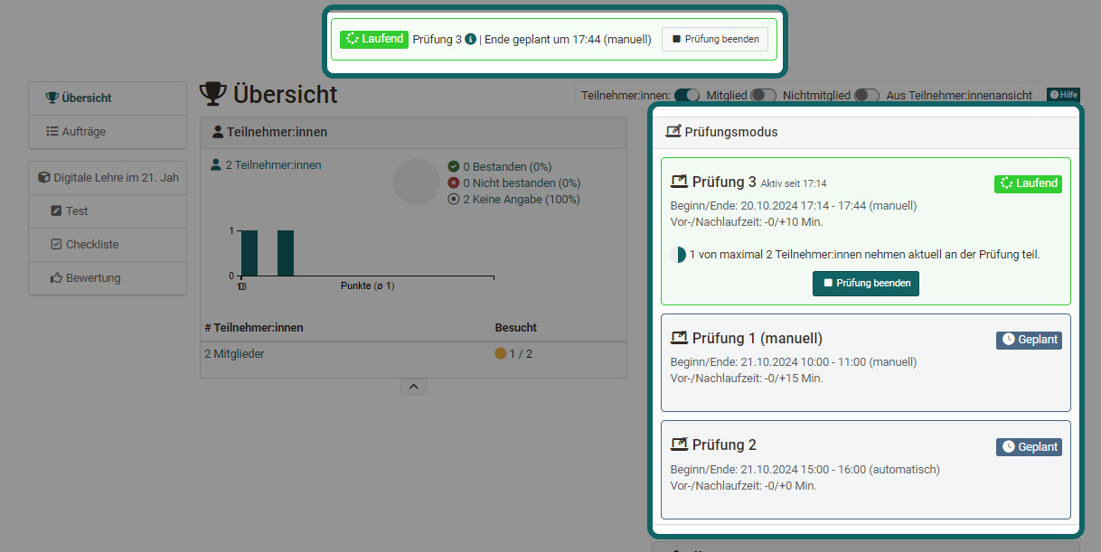 Prüfungsmodus Überblick