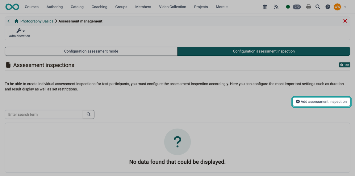 Button "Add assessment inspection" marked