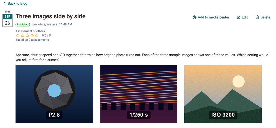 Three images side by side in a row, arranged with the class Left, in a published blog entry
