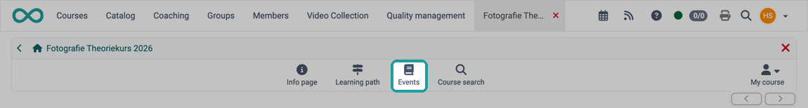 Icon "Events" in the toolbar of a course from the participants' view