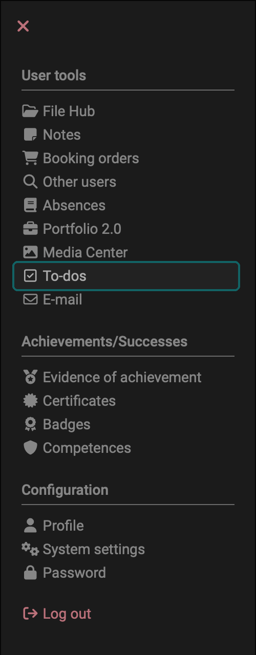 Entry To-dos, marked with a frame, in the User tools group: entry point to your personal to-dos and to all to-dos for which you are assigned or delegated