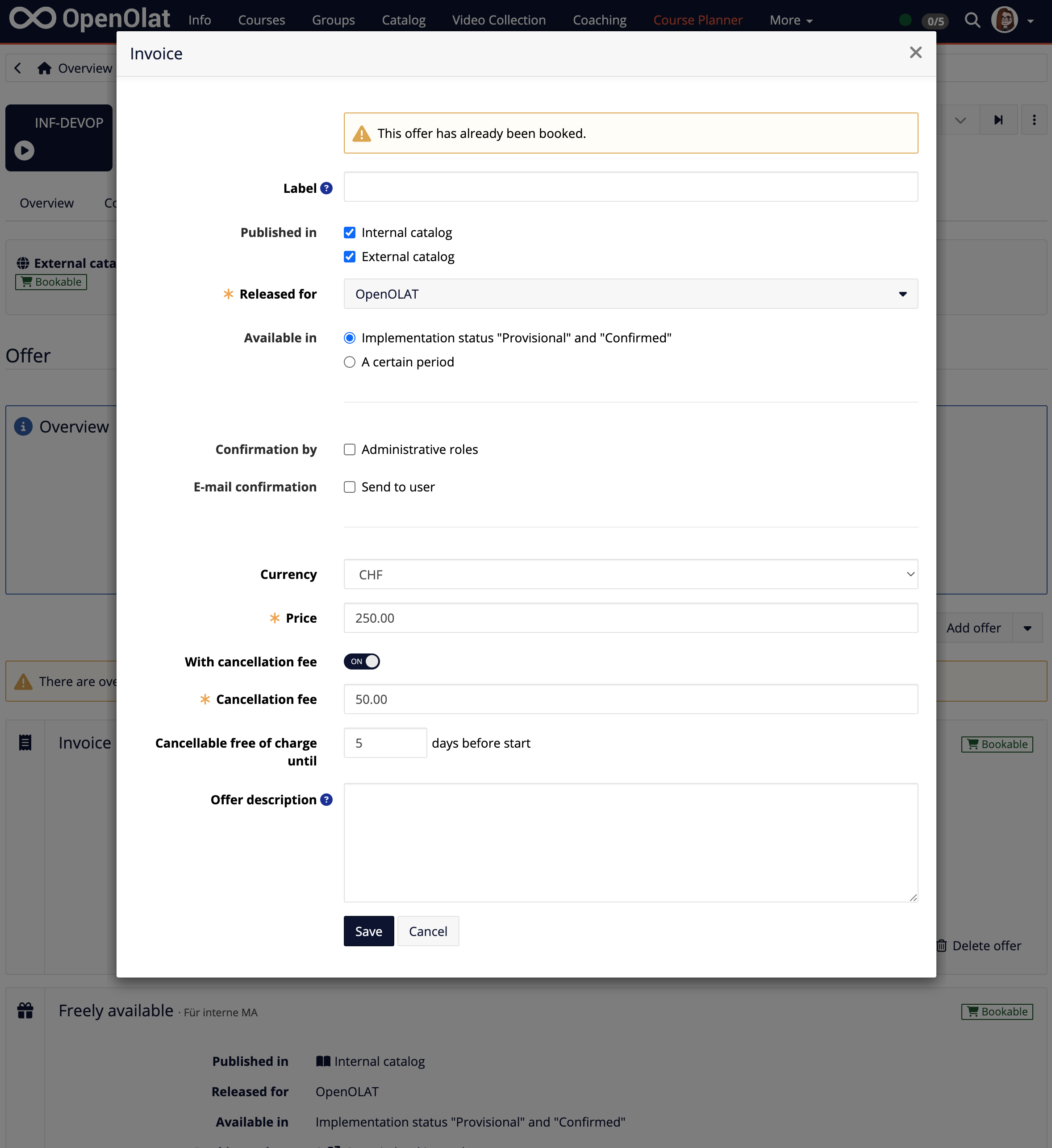 Offer type Invoice