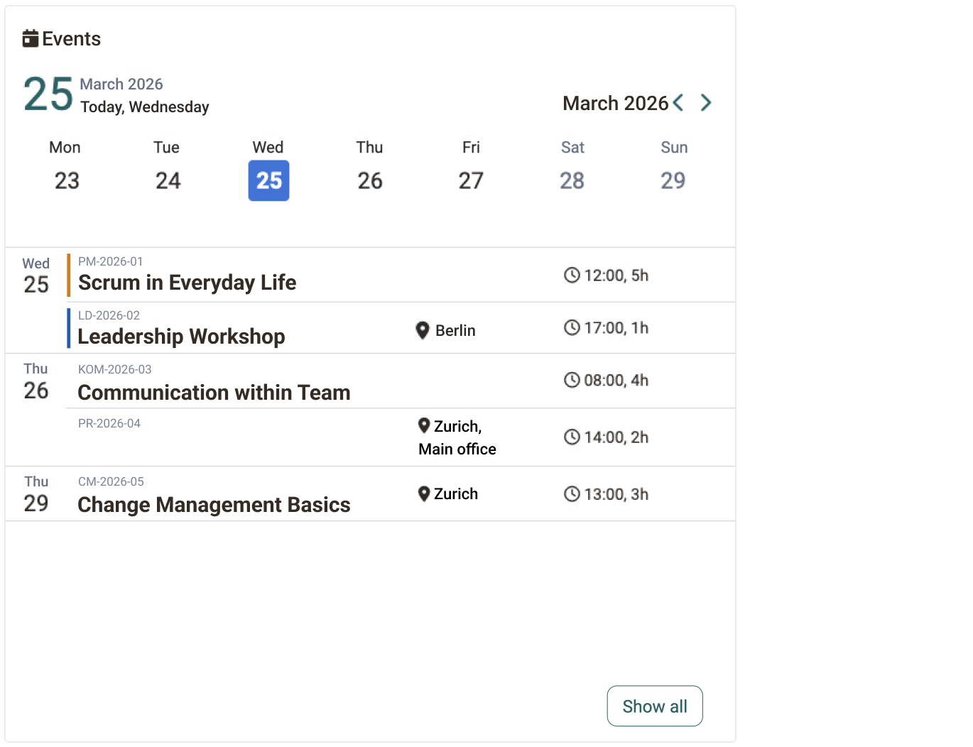 Coaching Tool Event Widget