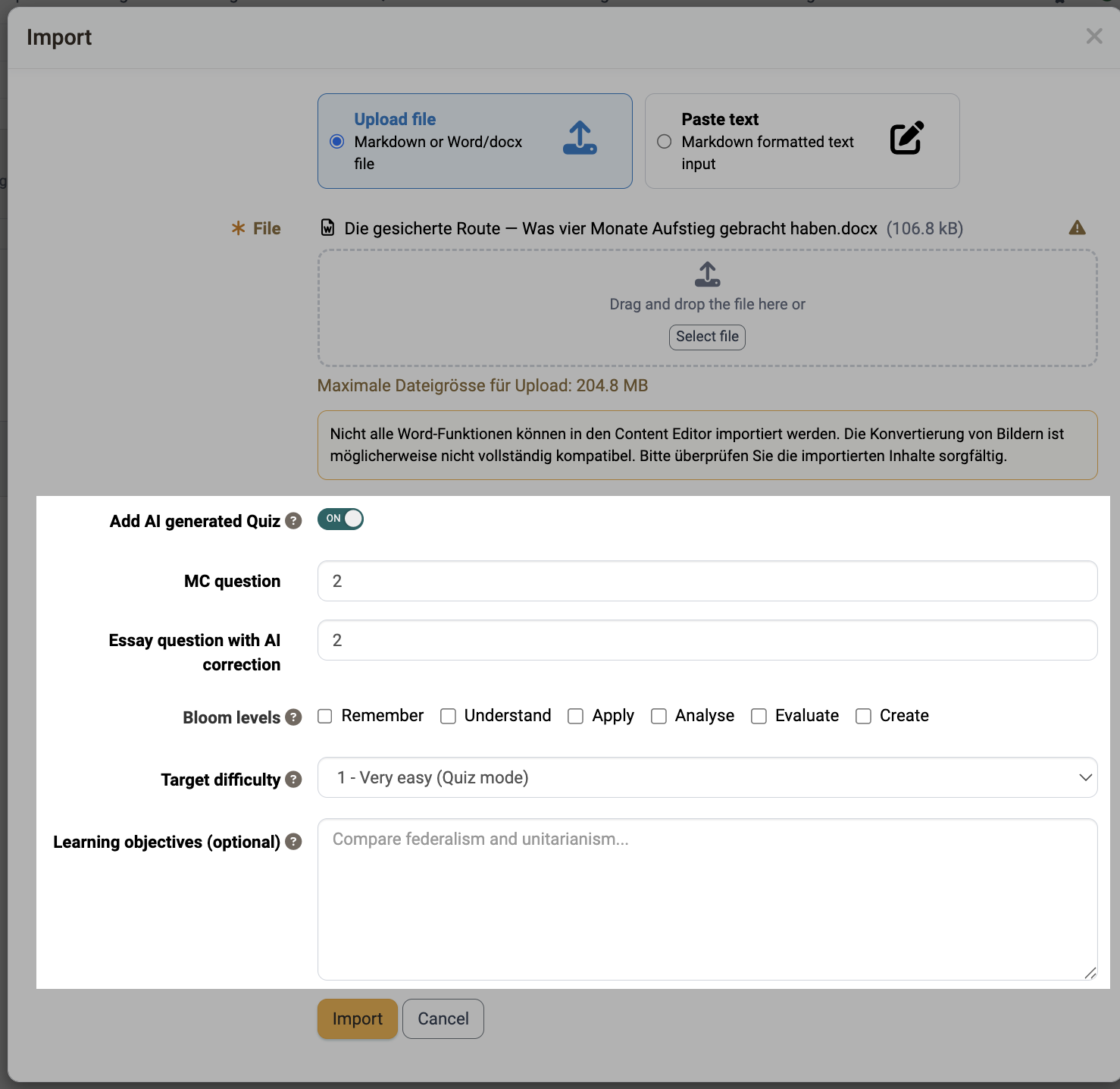 Generate AI questions for a Page on import Generate AI questions for a Page on import