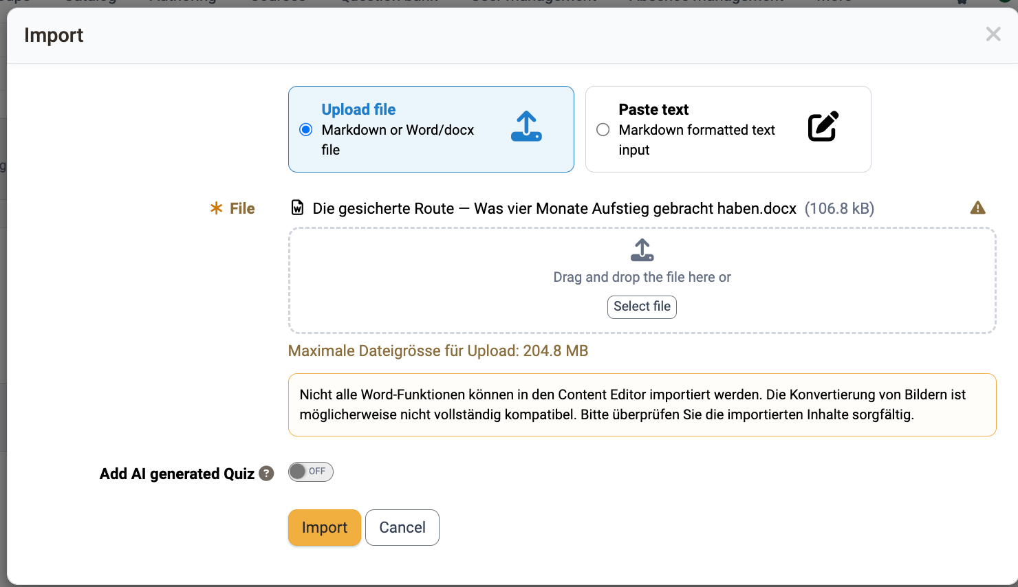 Import Word file in the Page Import Word file in the Page