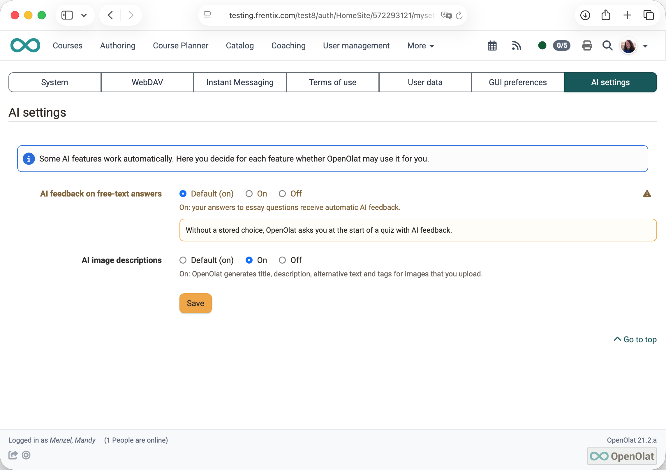 Personal AI settings